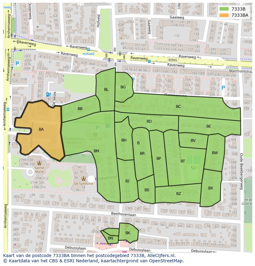 Afbeelding van het postcodegebied 7333 BA op de kaart.