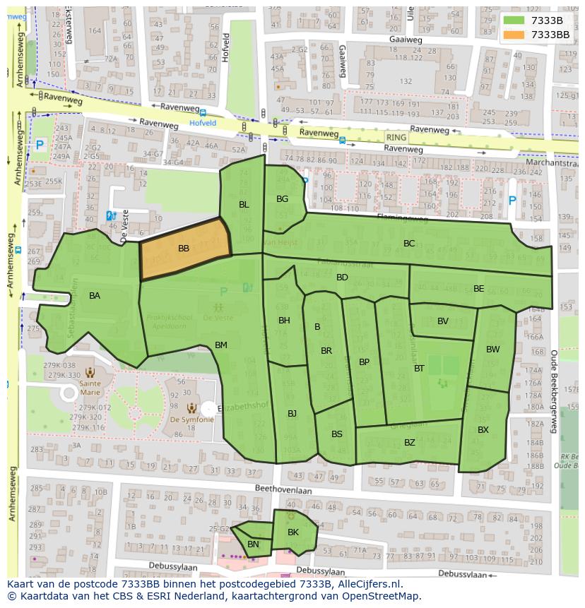Afbeelding van het postcodegebied 7333 BB op de kaart.