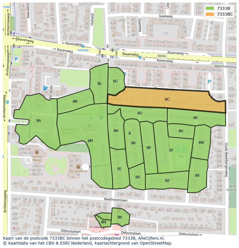 Afbeelding van het postcodegebied 7333 BC op de kaart.
