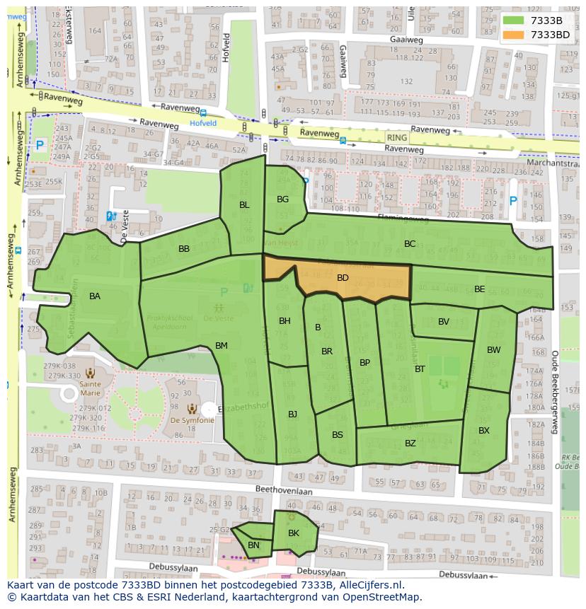 Afbeelding van het postcodegebied 7333 BD op de kaart.