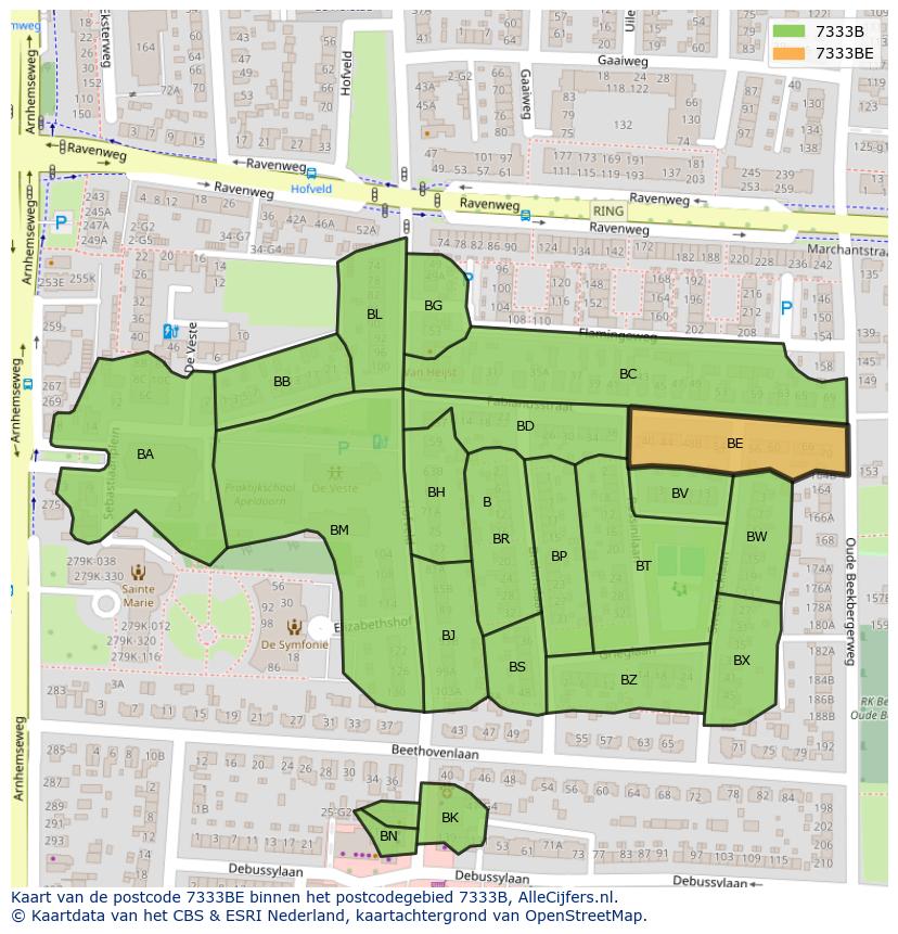 Afbeelding van het postcodegebied 7333 BE op de kaart.