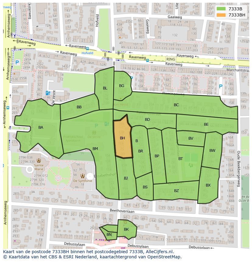 Afbeelding van het postcodegebied 7333 BH op de kaart.