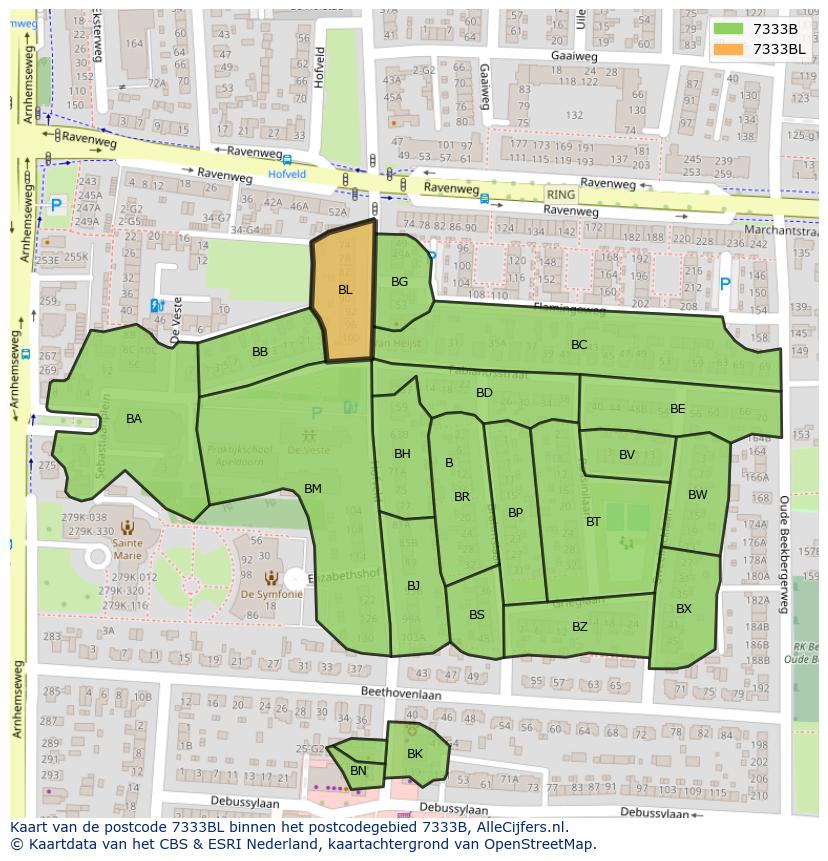 Afbeelding van het postcodegebied 7333 BL op de kaart.