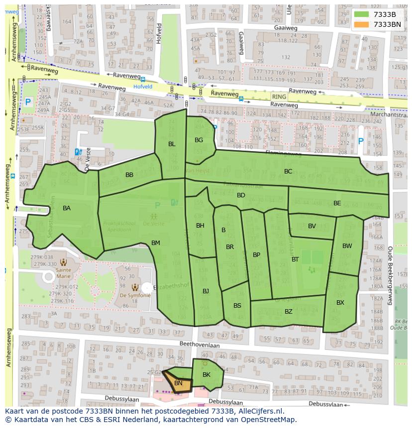 Afbeelding van het postcodegebied 7333 BN op de kaart.