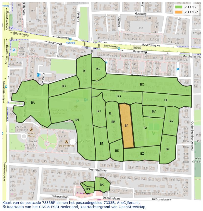 Afbeelding van het postcodegebied 7333 BP op de kaart.