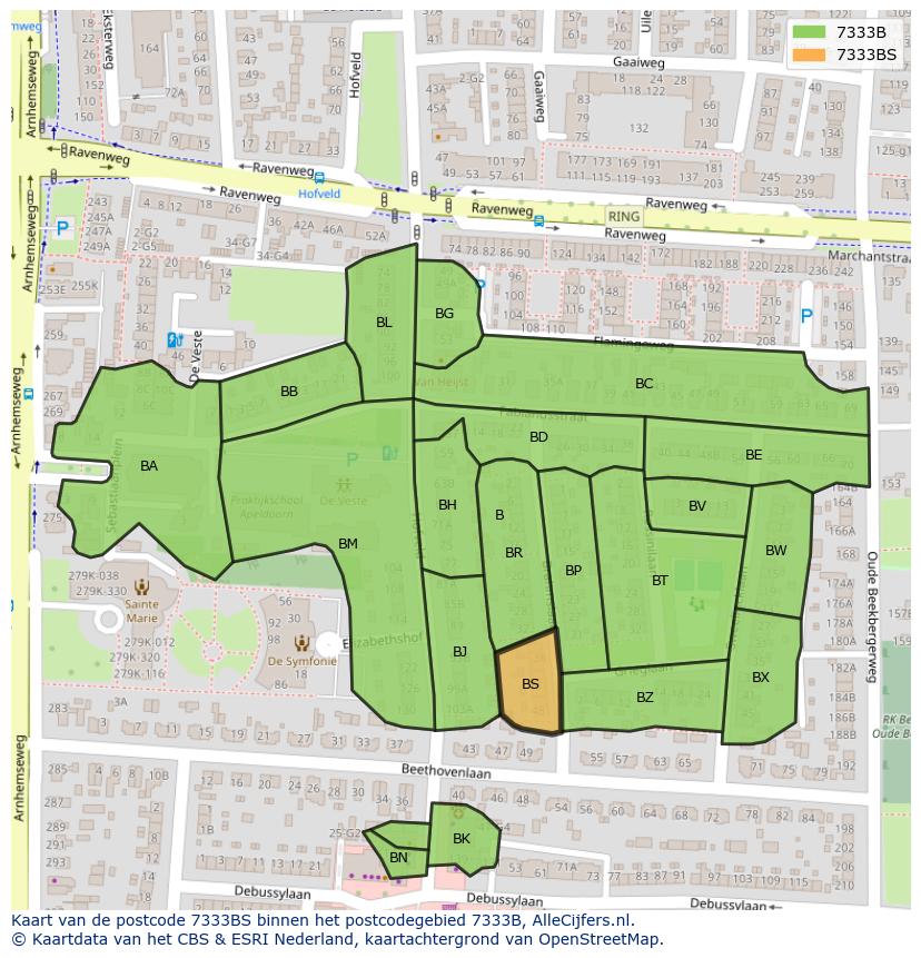 Afbeelding van het postcodegebied 7333 BS op de kaart.