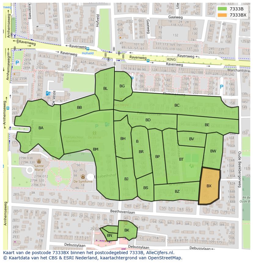Afbeelding van het postcodegebied 7333 BX op de kaart.