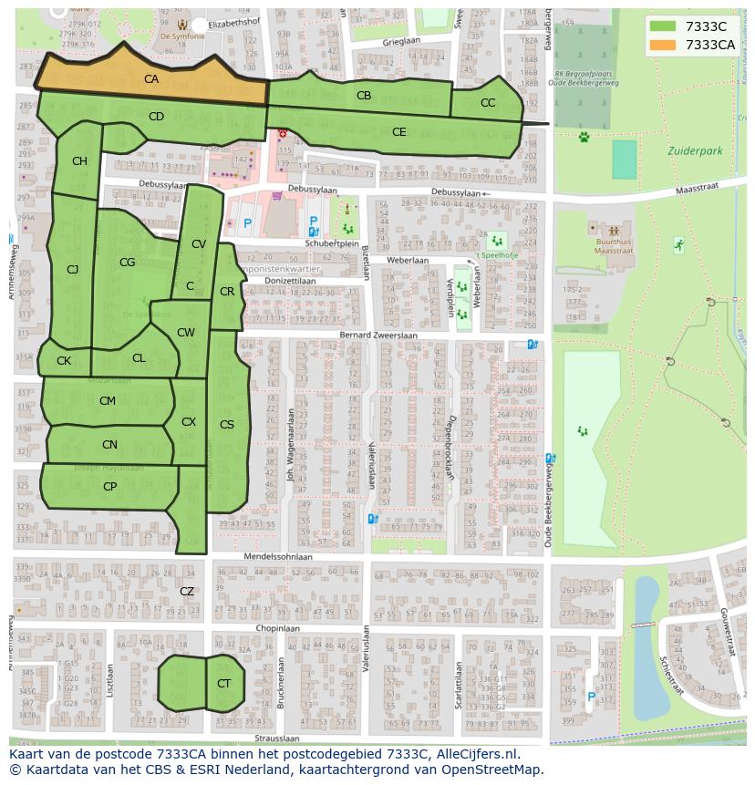 Afbeelding van het postcodegebied 7333 CA op de kaart.