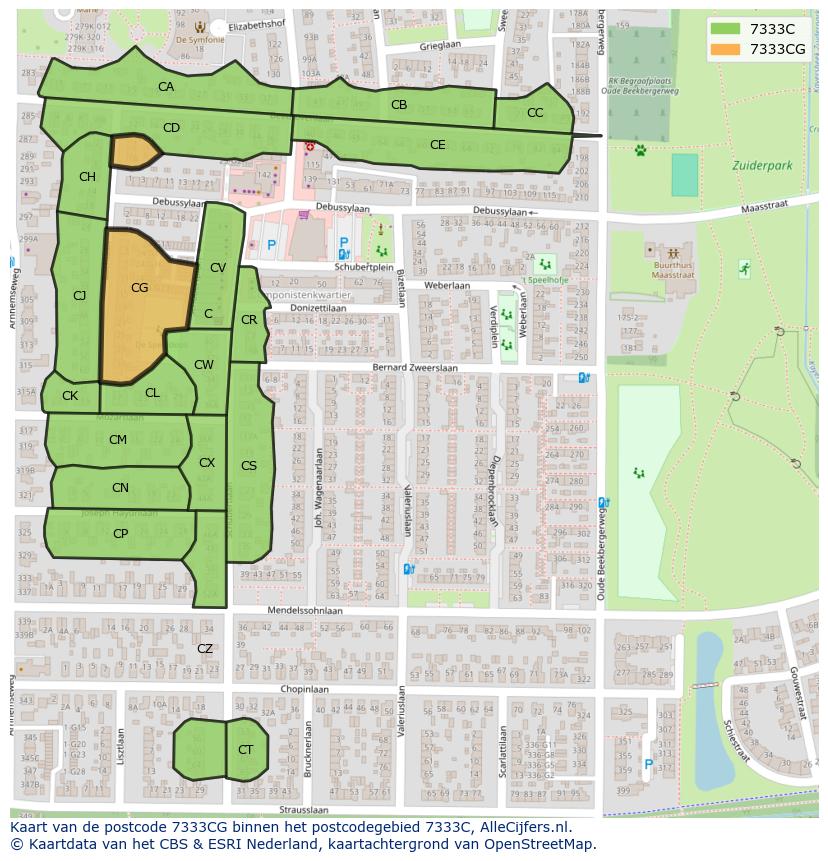 Afbeelding van het postcodegebied 7333 CG op de kaart.