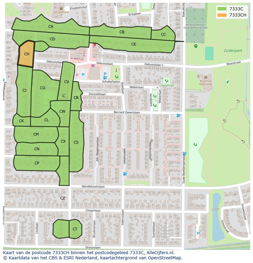Afbeelding van het postcodegebied 7333 CH op de kaart.