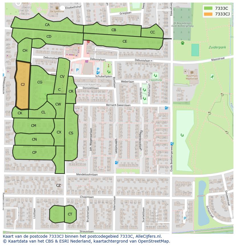 Afbeelding van het postcodegebied 7333 CJ op de kaart.