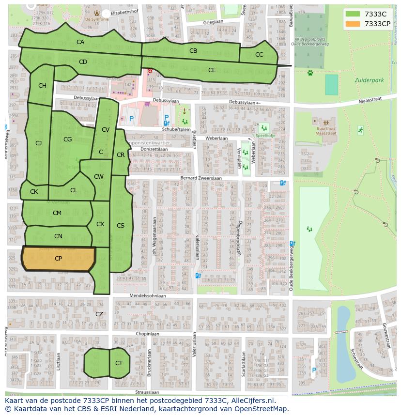 Afbeelding van het postcodegebied 7333 CP op de kaart.