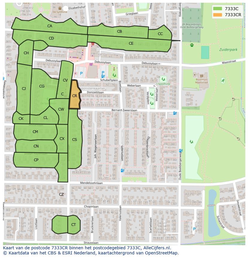 Afbeelding van het postcodegebied 7333 CR op de kaart.