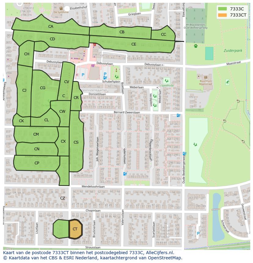 Afbeelding van het postcodegebied 7333 CT op de kaart.