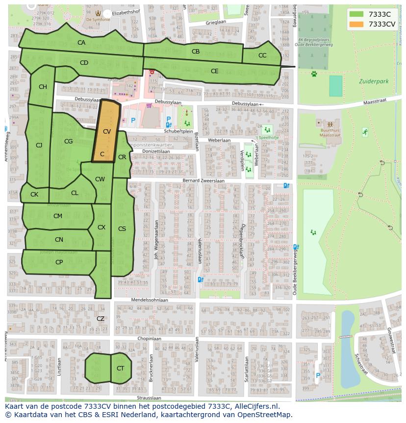 Afbeelding van het postcodegebied 7333 CV op de kaart.