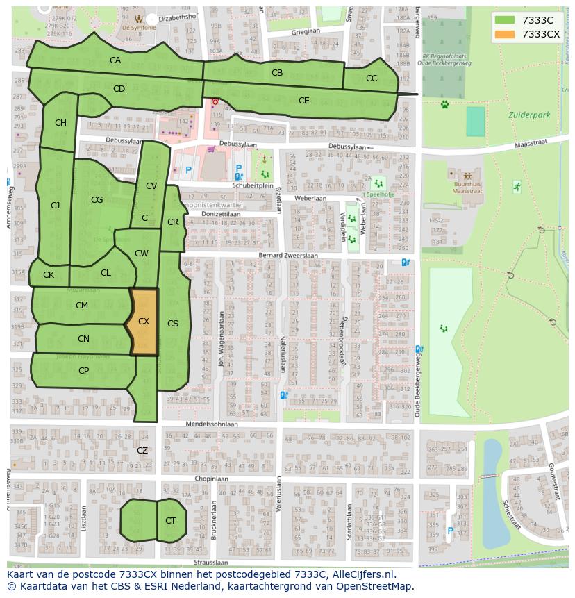Afbeelding van het postcodegebied 7333 CX op de kaart.