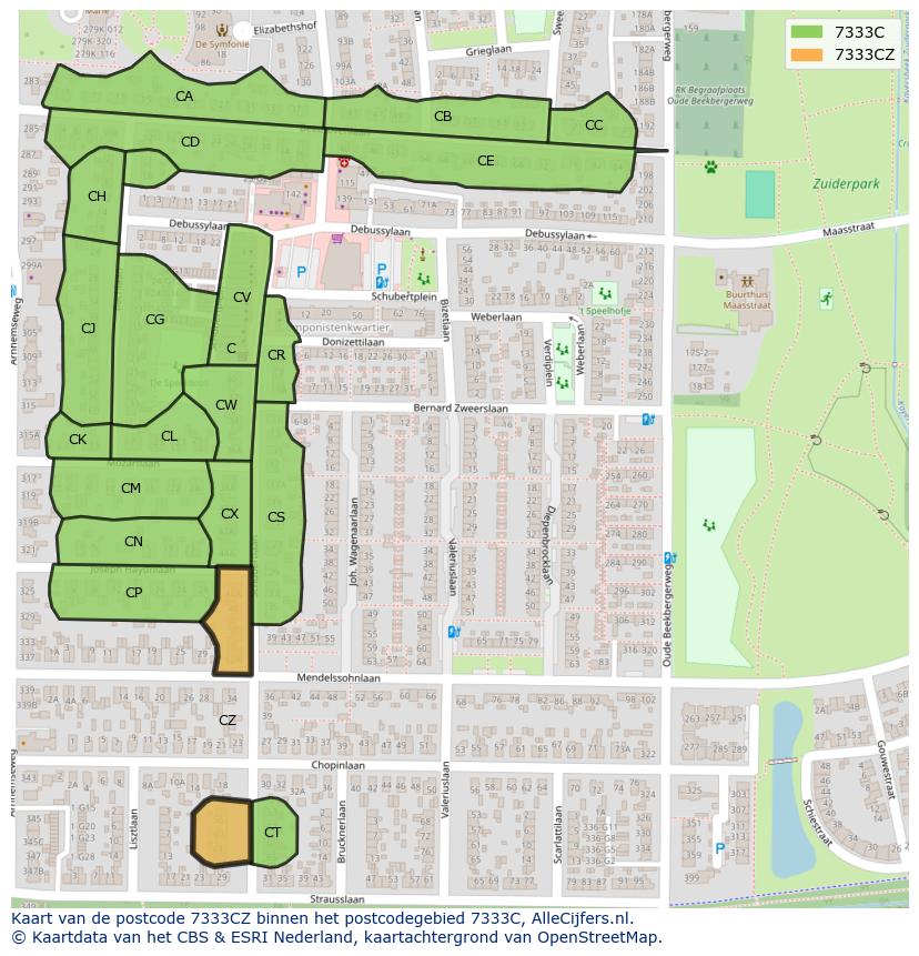 Afbeelding van het postcodegebied 7333 CZ op de kaart.