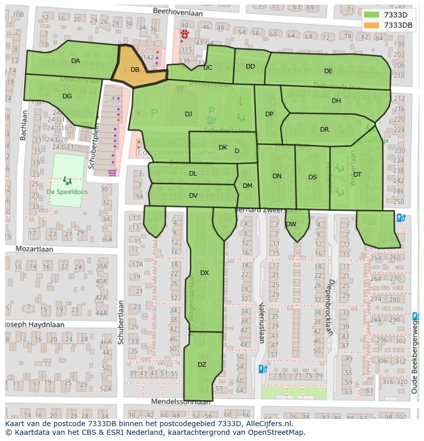 Afbeelding van het postcodegebied 7333 DB op de kaart.