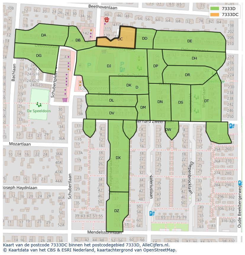 Afbeelding van het postcodegebied 7333 DC op de kaart.