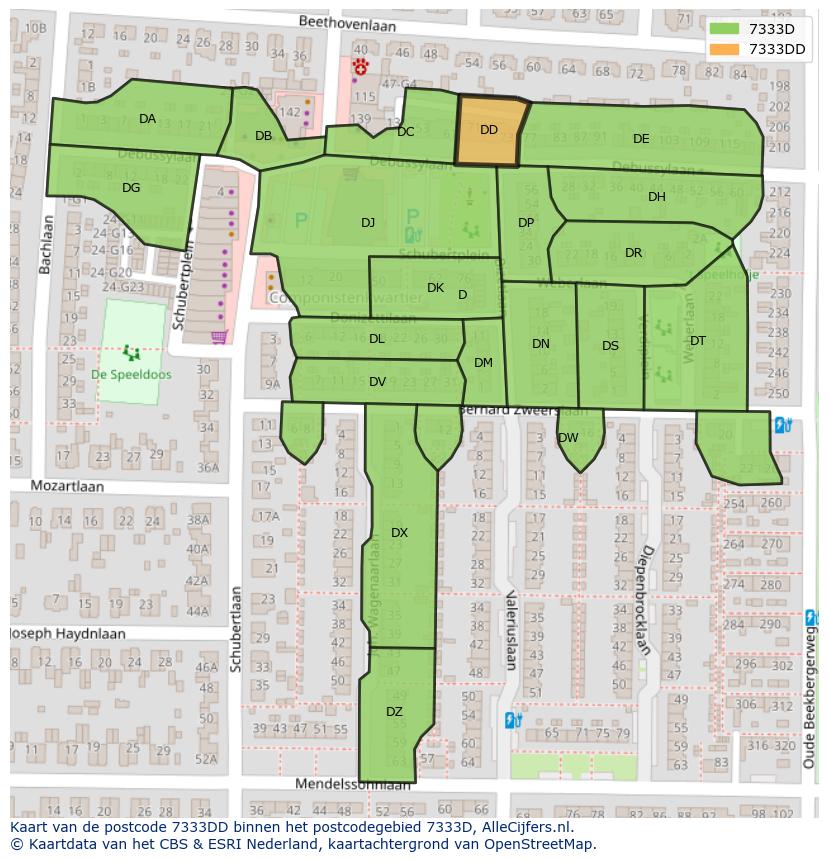 Afbeelding van het postcodegebied 7333 DD op de kaart.
