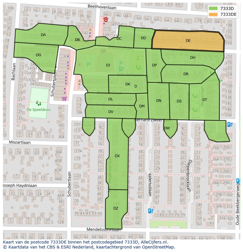 Afbeelding van het postcodegebied 7333 DE op de kaart.