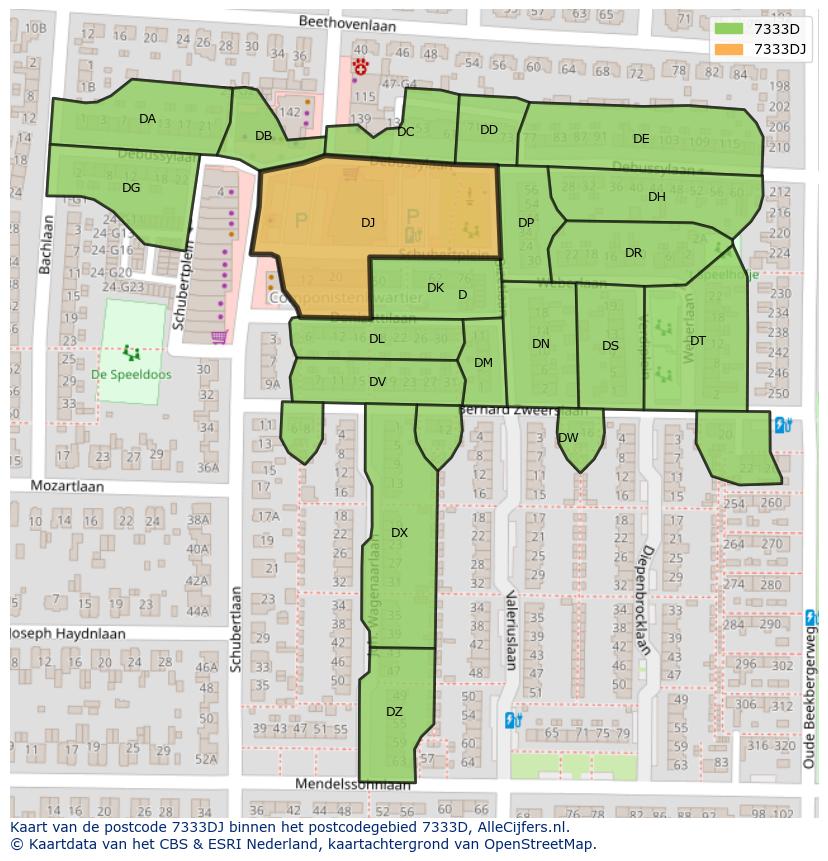 Afbeelding van het postcodegebied 7333 DJ op de kaart.