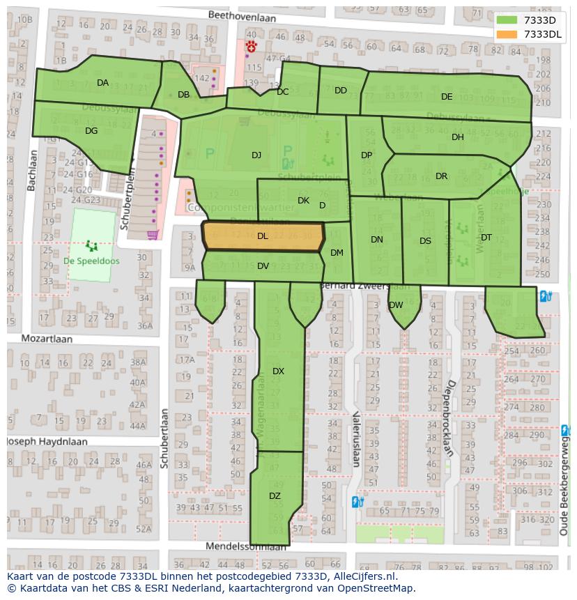 Afbeelding van het postcodegebied 7333 DL op de kaart.
