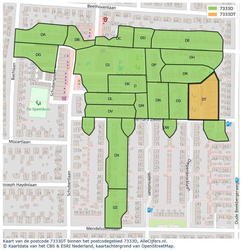 Afbeelding van het postcodegebied 7333 DT op de kaart.