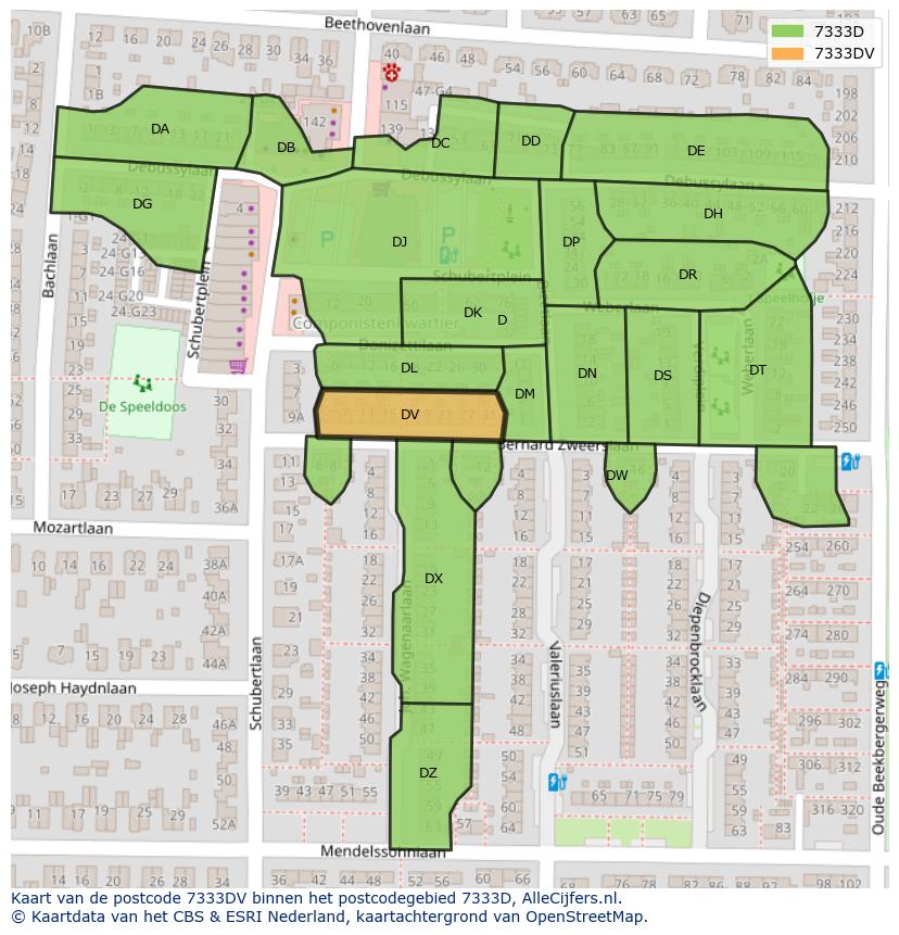 Afbeelding van het postcodegebied 7333 DV op de kaart.
