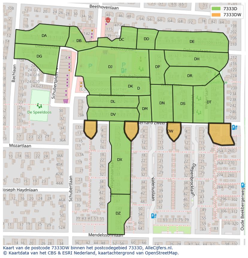 Afbeelding van het postcodegebied 7333 DW op de kaart.