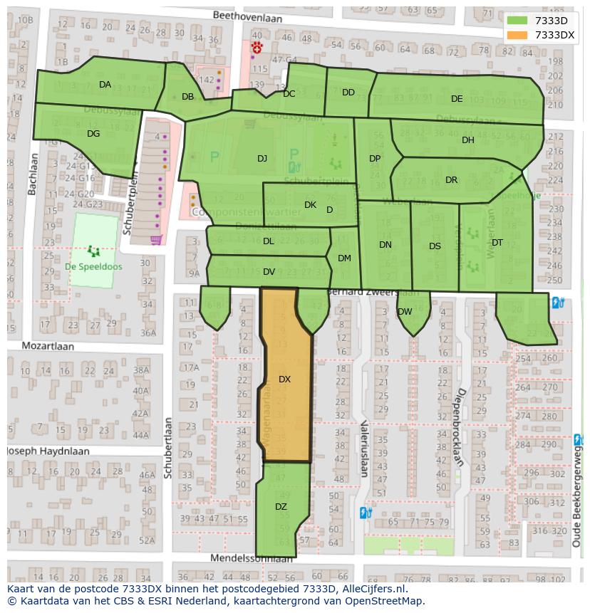 Afbeelding van het postcodegebied 7333 DX op de kaart.