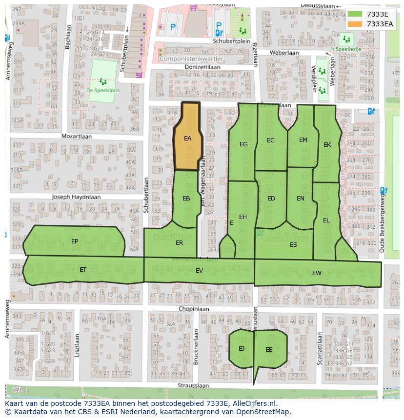 Afbeelding van het postcodegebied 7333 EA op de kaart.