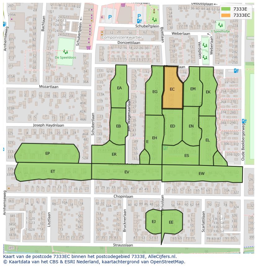 Afbeelding van het postcodegebied 7333 EC op de kaart.