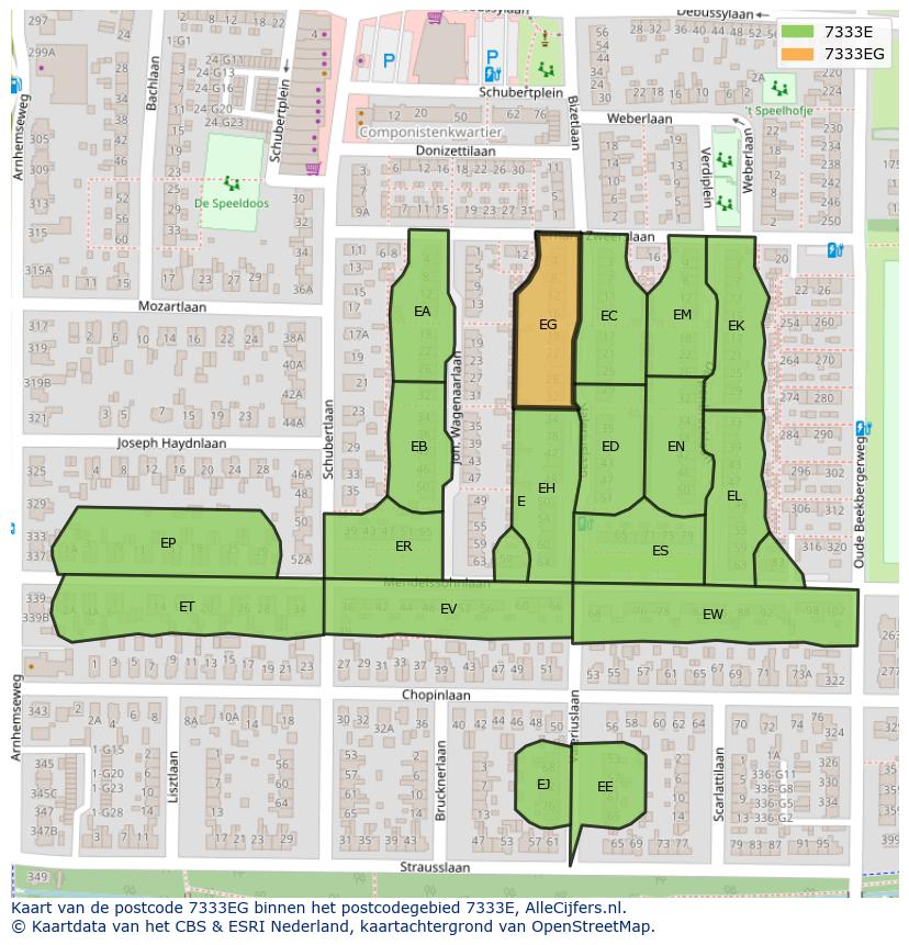 Afbeelding van het postcodegebied 7333 EG op de kaart.