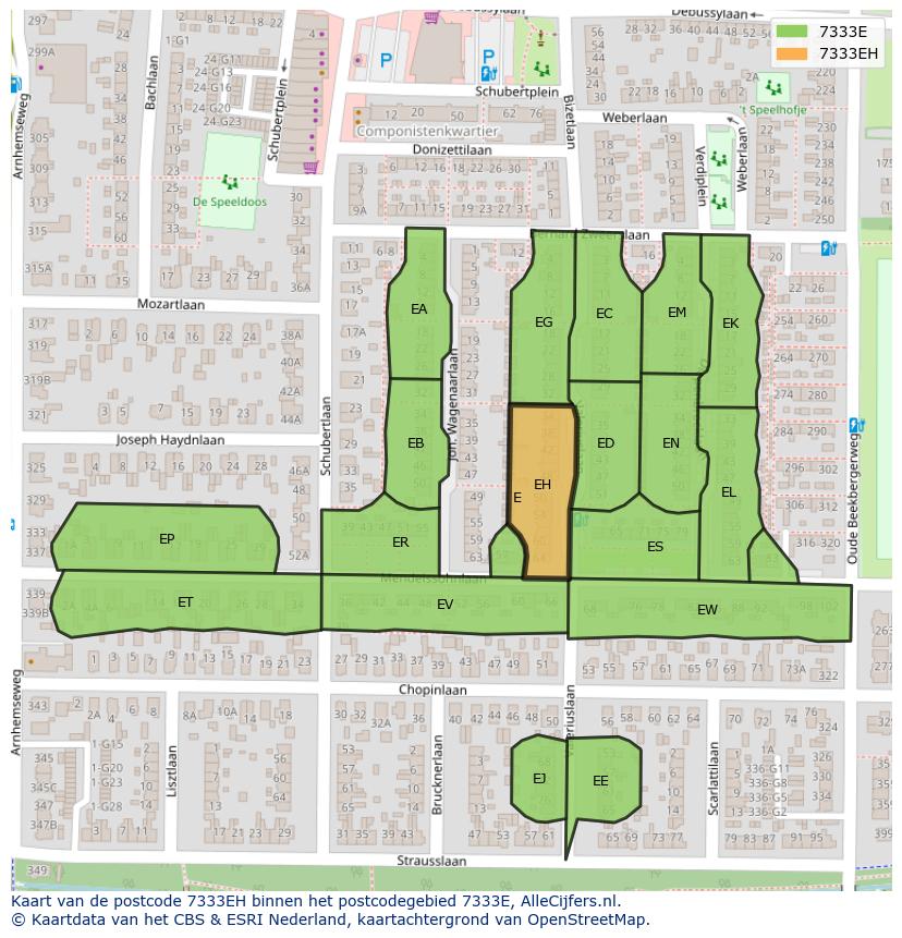Afbeelding van het postcodegebied 7333 EH op de kaart.