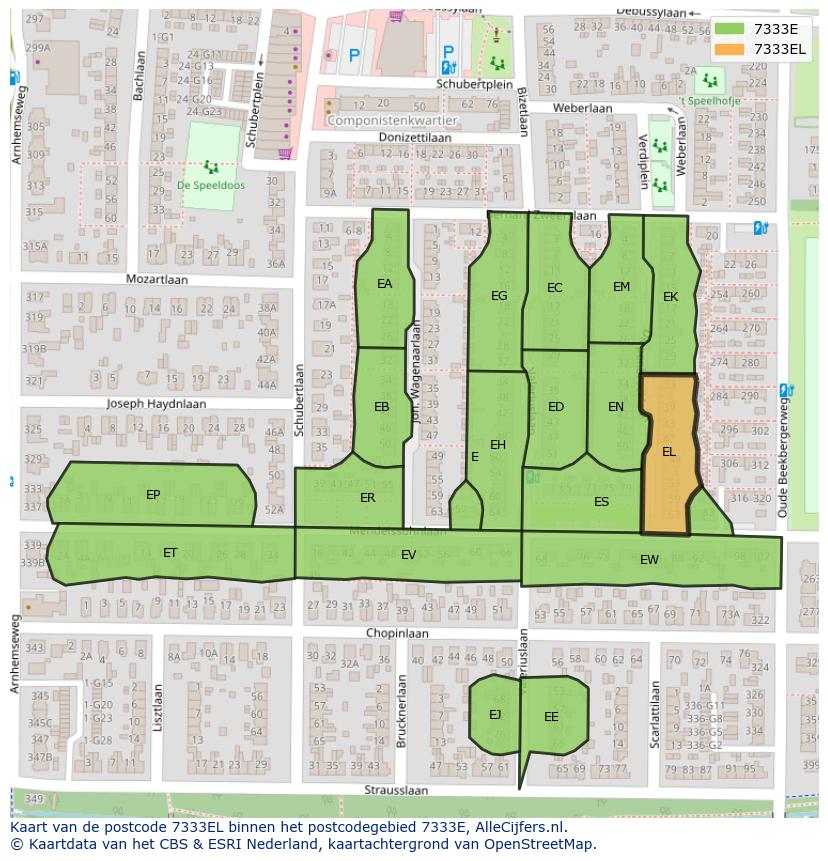 Afbeelding van het postcodegebied 7333 EL op de kaart.