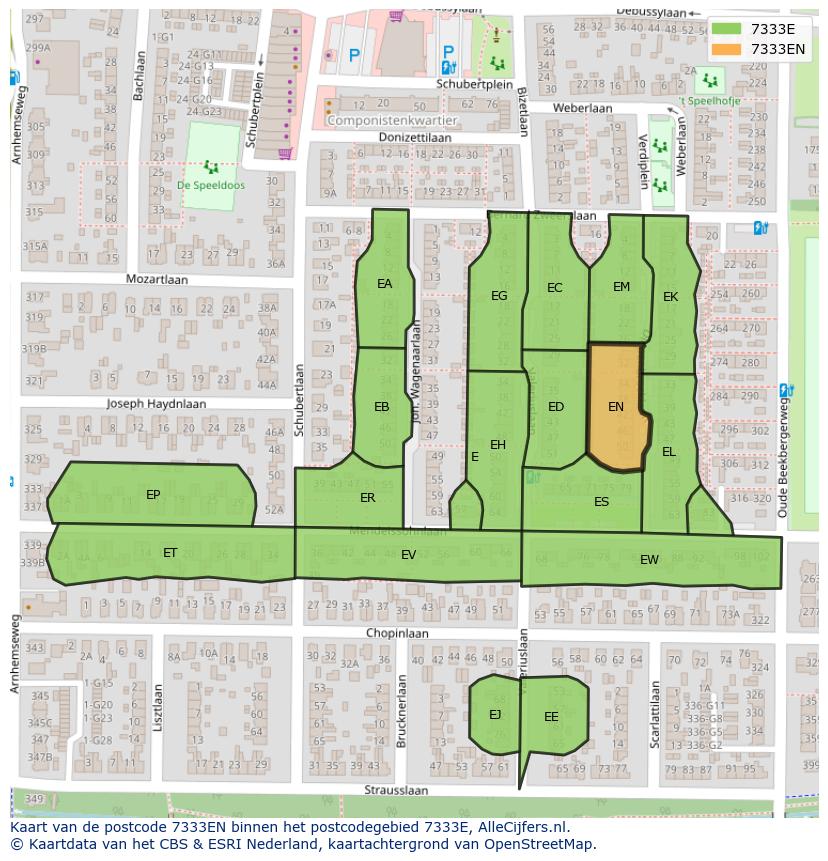 Afbeelding van het postcodegebied 7333 EN op de kaart.