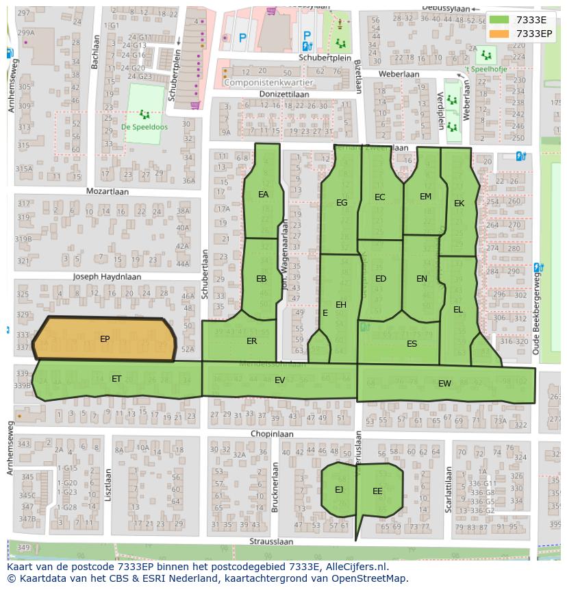 Afbeelding van het postcodegebied 7333 EP op de kaart.