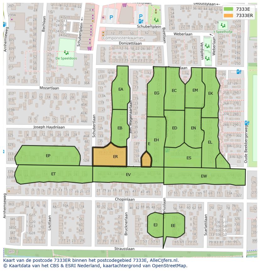 Afbeelding van het postcodegebied 7333 ER op de kaart.