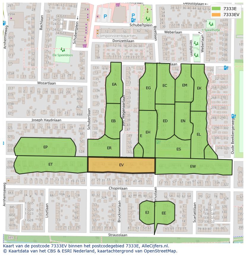 Afbeelding van het postcodegebied 7333 EV op de kaart.