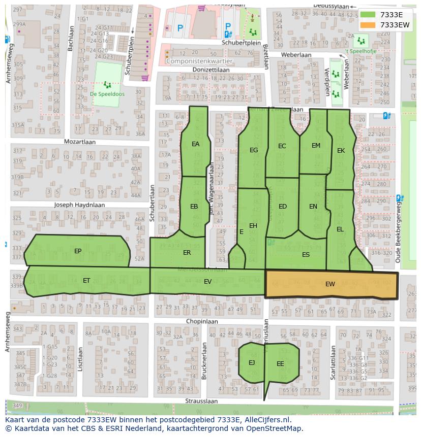 Afbeelding van het postcodegebied 7333 EW op de kaart.