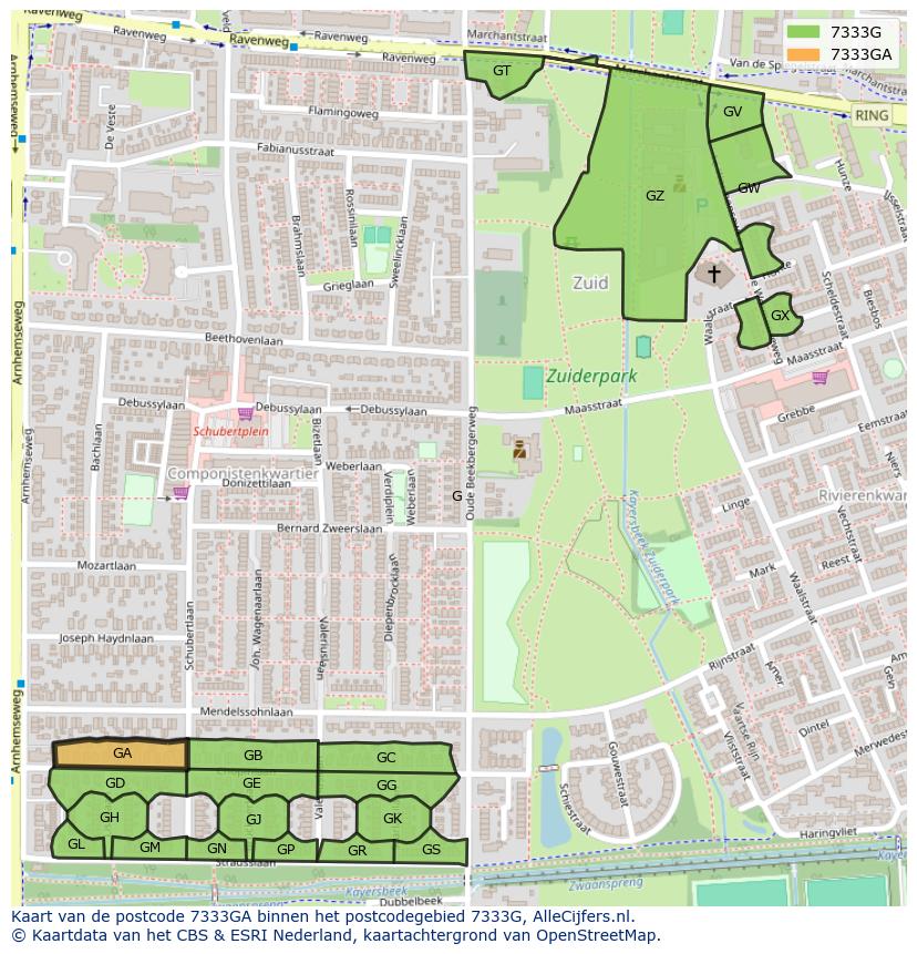 Afbeelding van het postcodegebied 7333 GA op de kaart.