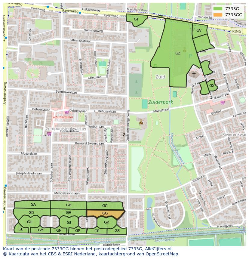 Afbeelding van het postcodegebied 7333 GG op de kaart.