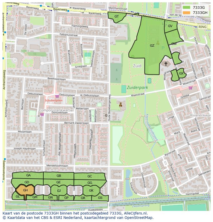Afbeelding van het postcodegebied 7333 GH op de kaart.