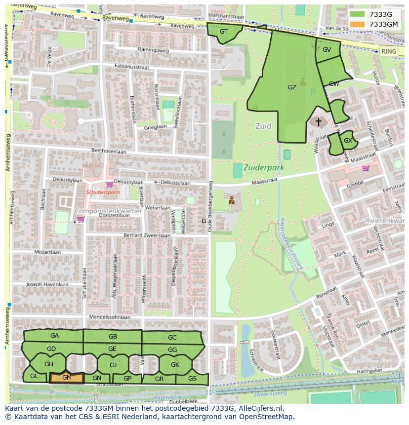 Afbeelding van het postcodegebied 7333 GM op de kaart.