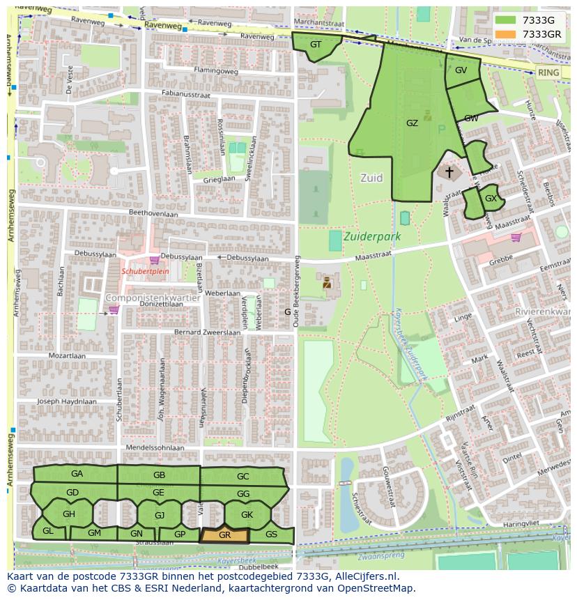 Afbeelding van het postcodegebied 7333 GR op de kaart.