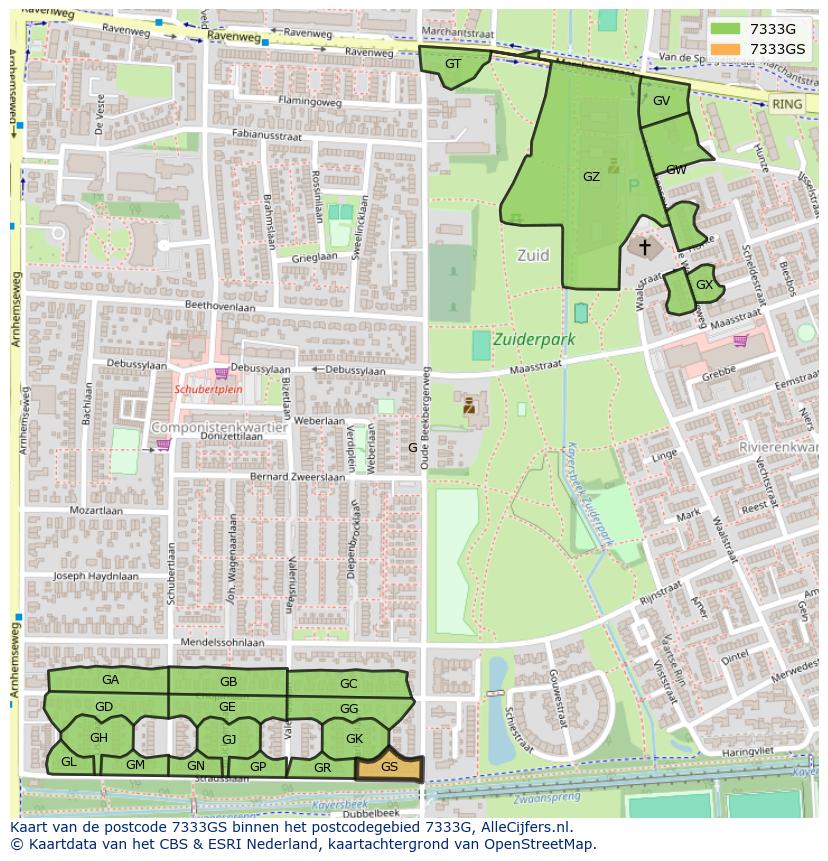 Afbeelding van het postcodegebied 7333 GS op de kaart.