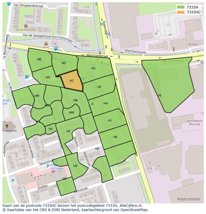 Afbeelding van het postcodegebied 7333 HC op de kaart.