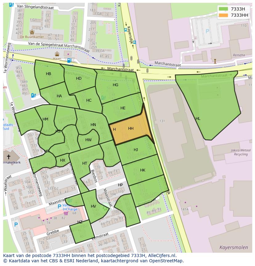 Afbeelding van het postcodegebied 7333 HH op de kaart.