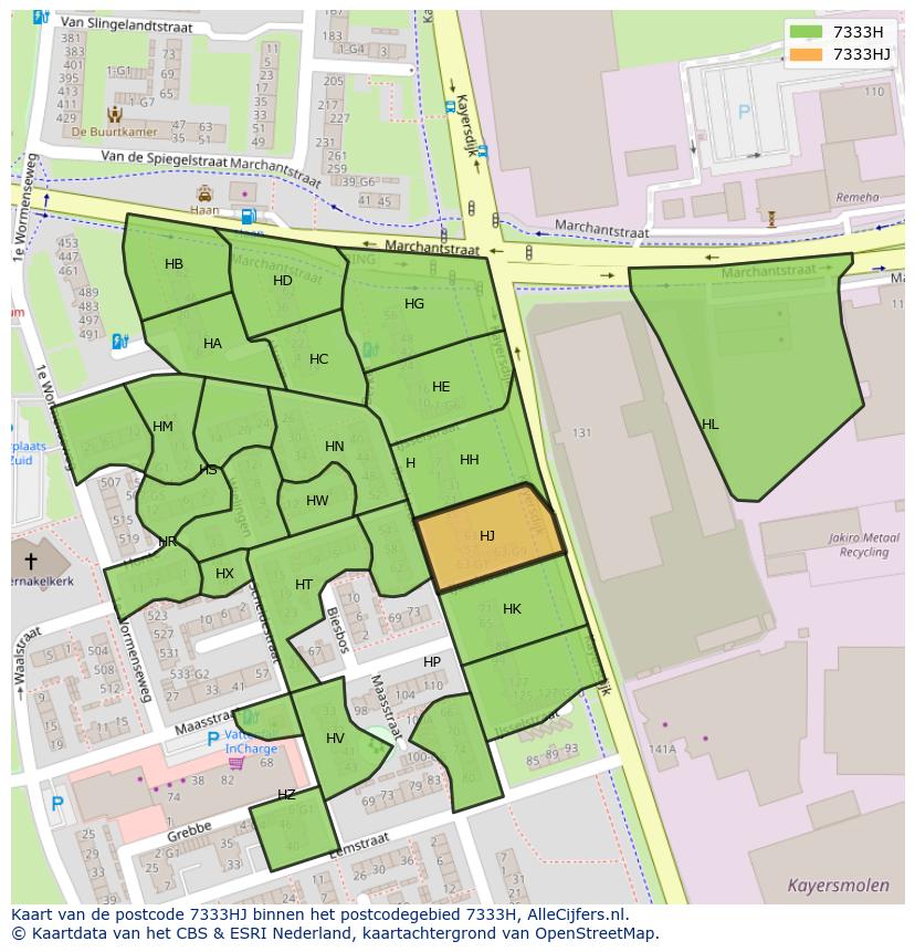 Afbeelding van het postcodegebied 7333 HJ op de kaart.